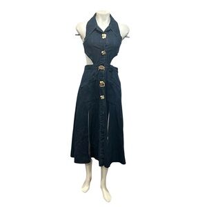 Nichole Lynel denim cut out midi/maxi dress with gold buttons size small NWT